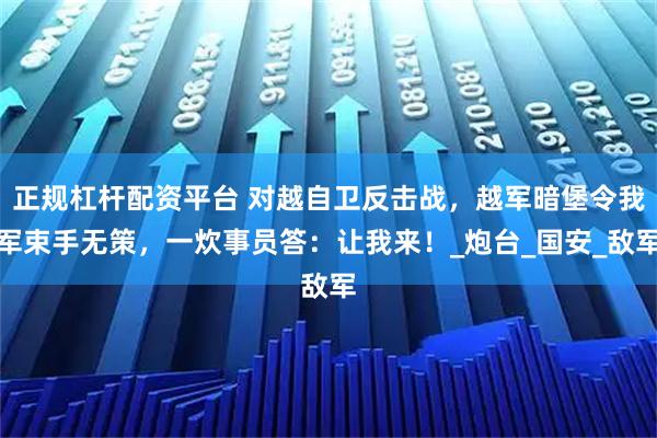 正规杠杆配资平台 对越自卫反击战，越军暗堡令我军束手无策，一炊事员答：让我来！_炮台_国安_敌军