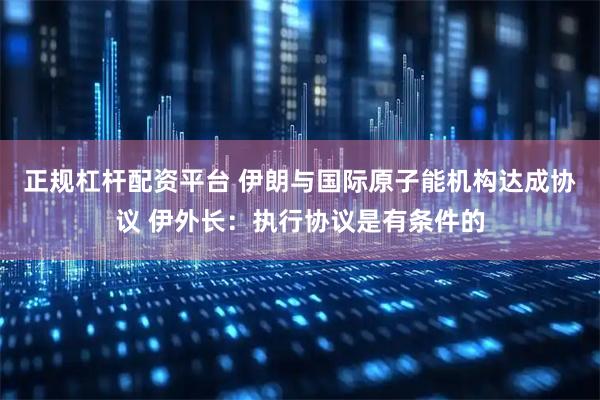 正规杠杆配资平台 伊朗与国际原子能机构达成协议 伊外长：执行协议是有条件的