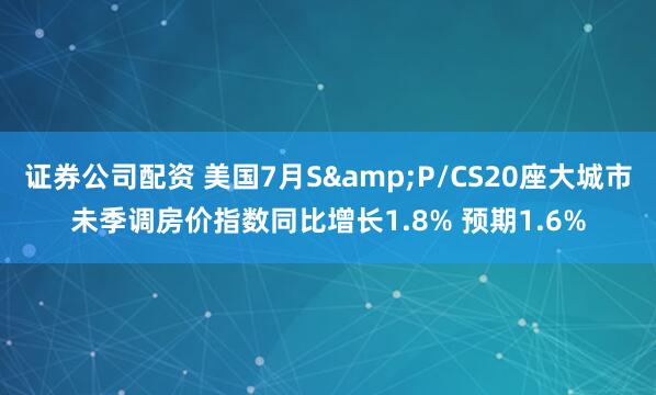 证券公司配资 美国7月S&P/CS20座大城市未季调房价指数同比增长1.8% 预期1.6%